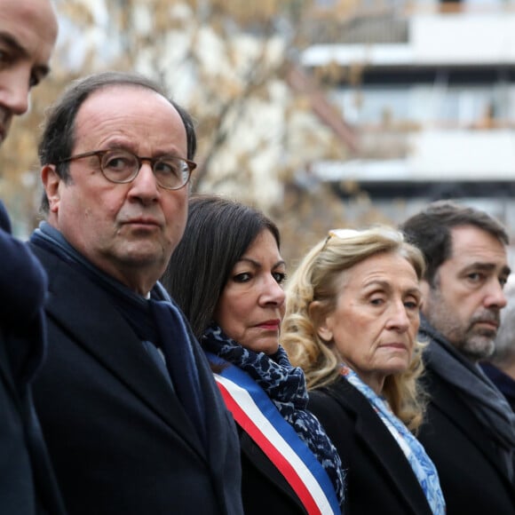 Anne Hidalgo, Maire de Paris, Emmanuel Grégoire, premier adjoint à la Mairie de Paris, François Hollande, Nicole Belloubet, Christophe Castaner, Franck Riester, Laurent Nuñez - Commémorations des attentats du 7 janvier 2015 au siège de Charlie Hebdo et Bd Richard Lenoir (Ahmed Merabet) dans le XIe arrondissement à Paris. Le 7 janvier 2020 © Stéphane Lemouton / Bestimage