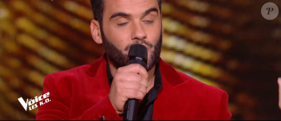 Fayz lors des K.O de "The Voice" - Talent de Amel Bent. Émission du samedi 11 avril 2020, TF1