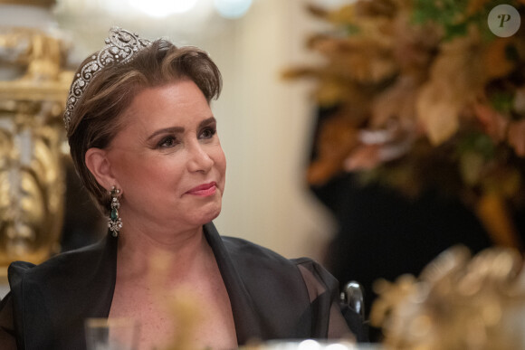 La grande-duchesse Maria Teresa de Luxembourg le 15 octobre 2019 lors d'un dîner en l'honneur de la visite du couple royal belge.