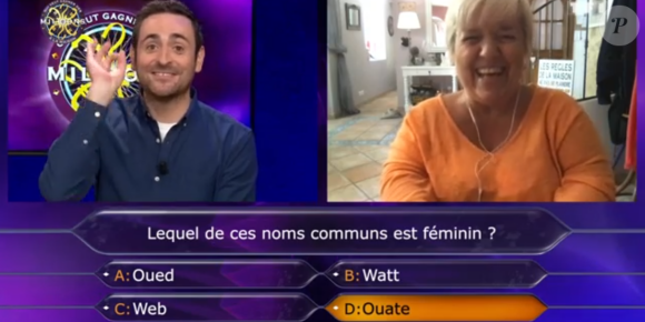 Mimie Mathy dans "Qui veut gagner des millions", version confinée avec Camille Combal - TF1, 5 mai 2020