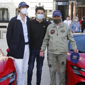 John Elkann (Patron de Ferrari), Charles Leclerc et Claude Lelouch - Tournage du remake du court métrage "C'était un rendez-vous" avec cette fois-ci comme acteur principal le pilote monégasque de l'écurie Ferrari C.Leclerc au volant d'une Ferrari SF90 Stradale sur le parcours du Grand Prix de Monaco bouclé pour l'occasion durant deux heures le 24 mai 2020. © Dylan Meiffret/Nice-Matin/Bestimage