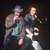 Michel Berger et Johnny Hallyday lors du concert de Michel Berger au Zénith de Paris en 1986.