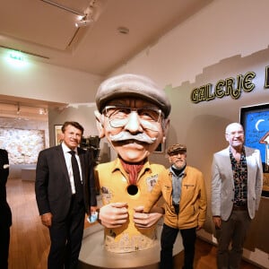 Gérard Baudoux, adjoint au maire de la ville de Nice, Christian Estrosi, le maire de Nice, Jean Ferrero et l'artiste Patrick Moya lors de l'inauguration de l'exposition consacrée à Jean Ferrero, baptisée "Les années joyeuses. Jean Ferrero & friends: Arman, Ben, César, etc...", au musée Masséna à Nice, le 5 juin 2020. © Bruno Bebert/Bestimage