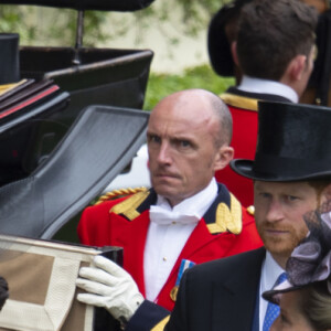 Le prince Edward, comte de Wessex, Meghan Markle, duchesse de Sussex, et le prince Harry, duc de Sussex, et la comtesse Sophie de Wessex - La famille royale d'Angleterre à son arrivée à Ascot pour les courses hippiques. Le 19 juin 2018