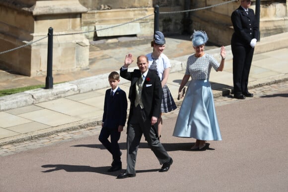 Le prince Edward, comte de Wessex, Sophie Rhys-Jones, comtesse de Wessex, James Viscount Severn et Lady Louise Windsor - Les invités à la sortie de la chapelle St. George au château de Windsor, Royaume Uni, le 19 mai 2018.