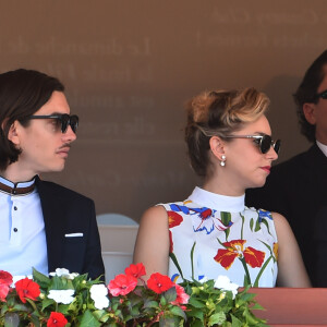 Jazmin Grace Grimaldi (la fille du prince Albert II de Monaco), son compagnon Ian Mellencamp, le prince Albert II de Monaco en tribune lors du Rolex Monte-Carlo Masters 2018 à Roquebrune Cap Martin le 19 avril 2018. © Bruno Bebert / Bestimage