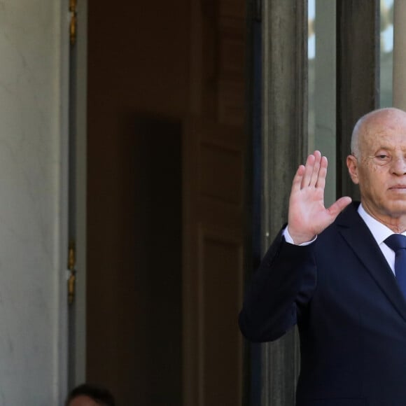 Le président de la république, Emmanuel Macron reçoit Kaïs Saïed, Président de la République tunisienne pour un entretien au palais de l'Elysée, à Paris le 22 juin 2020. © Stéphane Lemouton / Bestimage