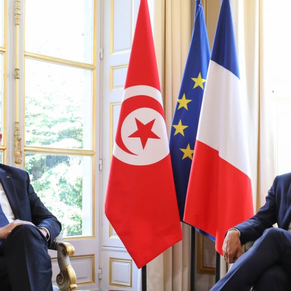 Le président de la république, Emmanuel Macron reçoit Kaïs Saïed, Président de la République tunisienne pour un entretien au palais de l'Elysée, à Paris le 22 juin 2020. © Stéphane Lemouton / Bestimage