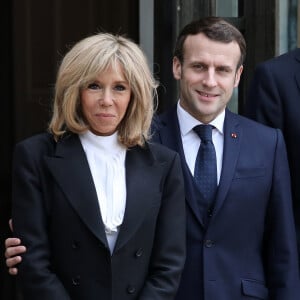 Le président Emmanuel Macron, la première dame Brigitte Macron - Le roi et la reine d'Espagne arrivent au palais de l'Elysée à Paris pour un déjeuner avant la cérémonie à l'occasion de la première journée nationale d'hommage aux victimes du terrorisme le 11 mars 2020. © Stéphane Lemouton / Bestimage