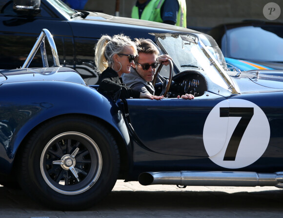 Le prince Emmanuel-Philibert de Savoie et Laeticia Hallyday - Le prince Emmanuel-Philibert de Savoie est au volant de la voiture "Shelby Cobra" sport de Johnny avec Laeticia Hallyday direction le restaurant SoHo House de Malibu en famille à Los Angeles, le 3 novembre 2019.