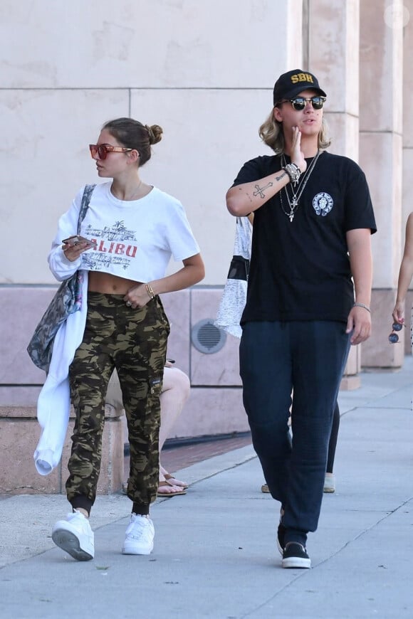 Exclusif - Thylane Blondeau et son compagnon Milane Meritte sont allés déjeuner au restaurant Pastaio à Beverly Hills le 7 septembre 2019.