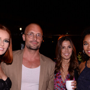 Exclusif - Maëva Coucke (Miss France 2018), Loïc Berardengo (Directeur de l'Arc), Iris Mittenaere (Miss France et Miss Univers 2016), Clémence Botino (Miss France 2020) , Camille Cerf (Miss France 2015) - Maëva Coucke fête son 26ème anniversaire sur la péniche "Pastel" avec ses amis à Paris le 27 juin 2020. © Rachid Bellak/Bestimage