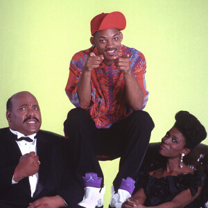 Will Smith, James Avery et Janet Hubert-Whitten sur le tournage de la série "Le Prince de Bel-Air", en 1990.