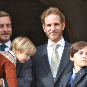 Pierre Casiraghi et son fils Stefano, Andrea Casiraghi, Sylvestre de Massy - La famille princière de Monaco au balcon du palais lors de la Fête nationale monégasque à Monaco. Le 19 novembre 2019 © Dominique Jacovides / Bestimage