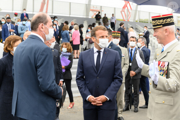 Le président Emmanuel Macron, le premier ministre Jean Castex, François Lecointre, d'État-Major des armées lors de la cérémonie du 14 juillet à Paris le 14 juillet 2020. © Jacques Witt / Pool / Bestimage