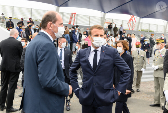 Le premier ministre Jean Castex, le président Emmanuel Macron lors de la cérémonie du 14 juillet à Paris le 14 juillet 2020. © Jacques Witt / Pool / Bestimage