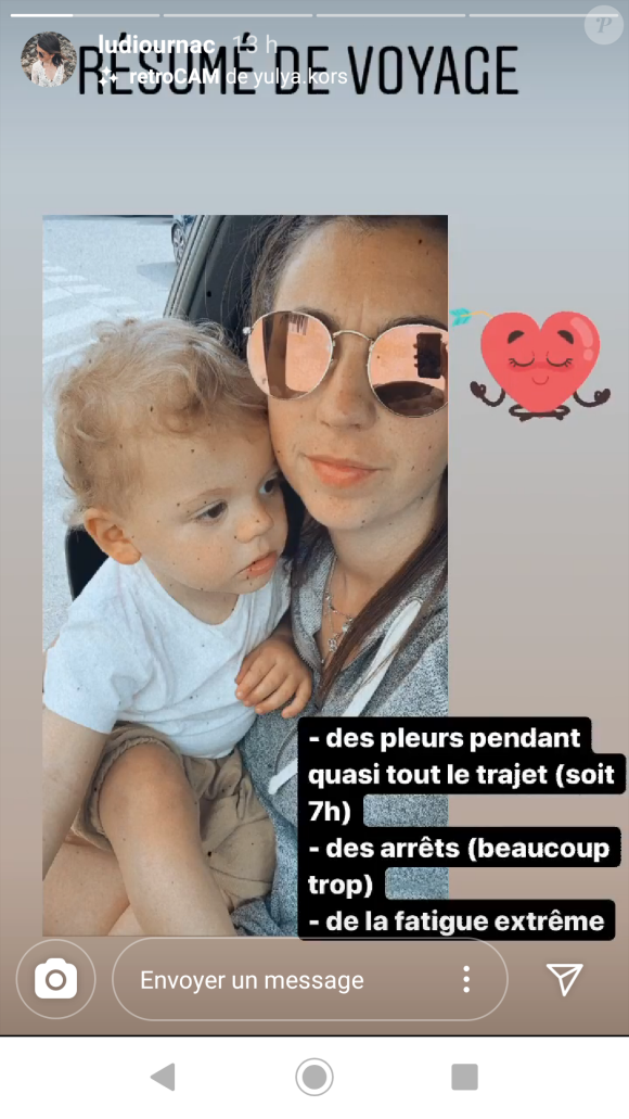 Ludivine Ournac dévoile que leur trajet en voiture pour aller à Lyon a été difficile, story Instagram du 23 juillet 2020