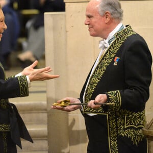 Frédéric Mitterrand, l'impératrice Farah Pahlavi d'Iran (Farah Diba) lors de la cérémonie d'installation de F.Mitterrand à l'académie des Beaux-Arts à Paris, France, le 6 février 2020. © Veeren/Bestimage