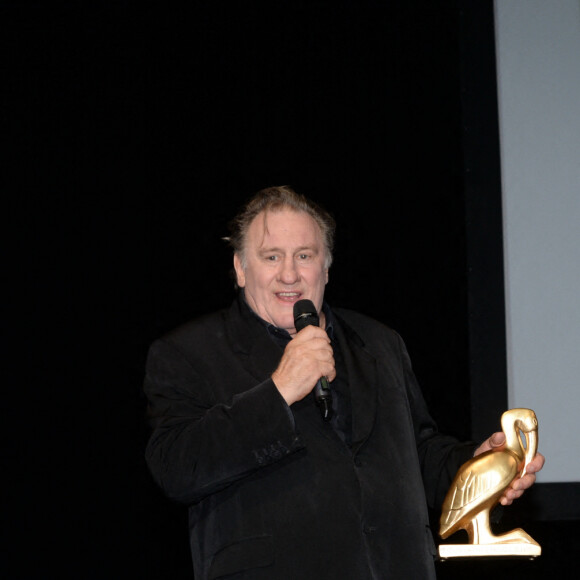 Exclusif - - Gérard Depardieu a reçu un Ibis d'or pour l'ensemble de sa carrière sur la scène du palais de congrès Atlantia lors du 5ème festival du cinéma et musique de film de la Baule le 4 novembre 2018. © Rachid Bellak/Bestimage