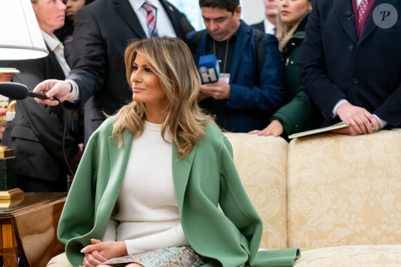 Le président de l'Equateur Lenin Moreno Garces et sa femme Rocio Gonzalez de Moreno reçus par Donald et Melania Trump à la Maison Blanche à Washington. Le 12 février 2020.