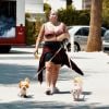 Exclusif - Aubrey O'Day se balade avec ses chiens teints de toutes les couleurs dans les rues de Palm Springs en Californie. Aubrey O'Day accuse les paparazzi d'avoir altéré son poids sur des photos virales... Le 27 aôut 2020