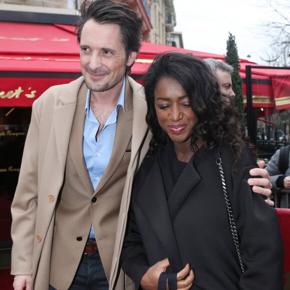 Vincent Cerutti et sa compagne Hapsatou Sy - Arrivées au "Déjeuner des Nommés de la 45ème édition des César 2020" au restaurant le Fouquet's à Paris. Le 9 février 2020