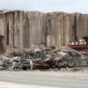 Illustration du port de Beyrouth, détruit par l'explosion de 2750 tonnes de nitrate d'ammonium, depuis le porte-hélicoptères français Tonnerre le 1er septembre 2020. © Stéphane Lemouton / Bestimage 