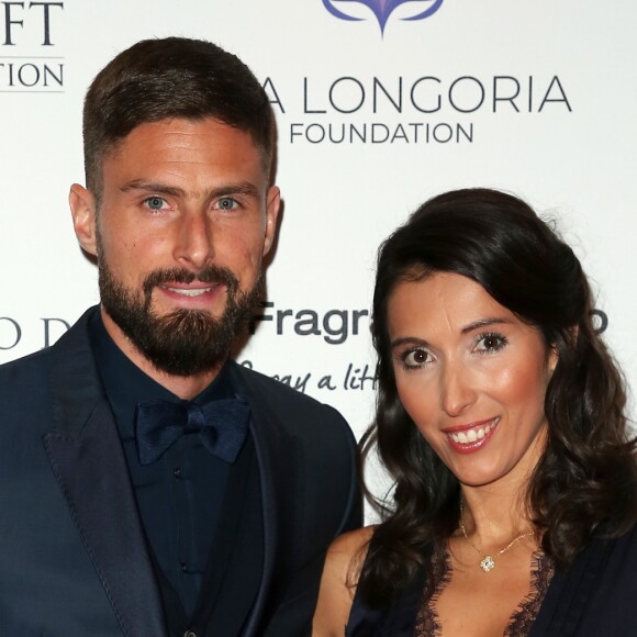 Olivier Giroud et sa femme Jennifer Giroud - Les célébrités posent lors du photocall de la soirée Global Gift à Londres le 2 novembre 2018.