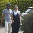 Exclusif - Leighton Meester ("Gossip Girl"), enceinte, et son mari Adam Brody se promènent dans leur quartier à Los Angeles, le 3 septembre 2020.