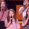 Battle entre Julien, Samvel et les six membres de Musical Kids dans "The Voice Kids 2020", le 19 septembre, sur TF1