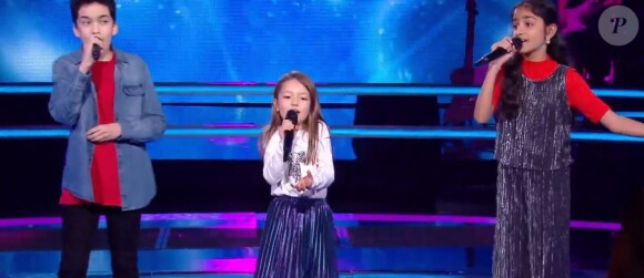 Battle entre Kanesha, Léna et Nathan dans "The Voice Kids 2020", le 19 septembre, sur TF1