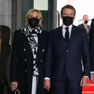 Gitanas Nauseda, président de la Lituanie, sa femme Diana Nausediene - Le président Emmanuel Macron et la première dame Brigitte Macron arrivent au dîner officiel à l'invitation du président de la Lituanie au palais des Grands Ducs à Vilnius le 28 septembre 2020. © Stéphane Lemouton / Bestimage