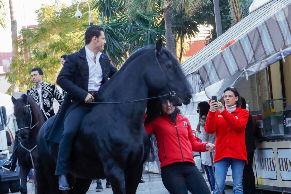 La princesse Stéphanie de Monaco fait une photo d'un cheval lors du photocall de présentation du 44ème Festival International du Cirque de Monte Carlo à Monaco le 14 janvier 2020. Le Festival se déroule du 16 au 26 janvier 2020. © Claudia Albuquerque / Bestimage