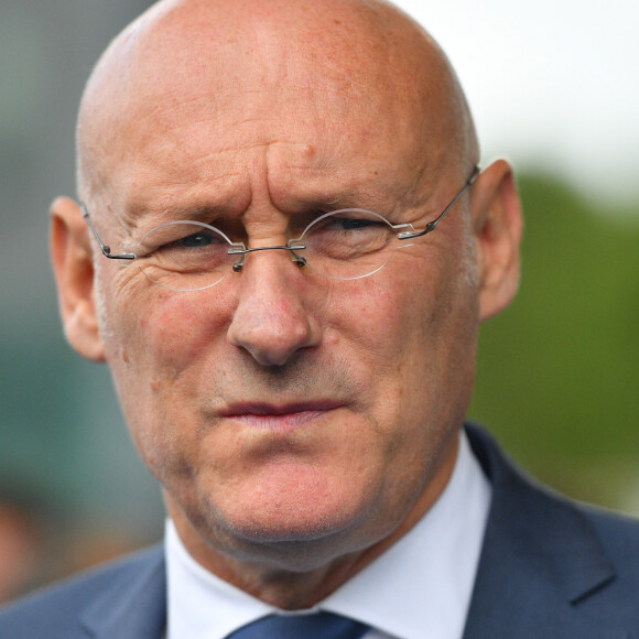 Bernard Laporte (président de la Fédération Française de Rugby à XV) lors de la visite du centre d'entrainement du XV de France, en phase préparatoire de la Coupe du Monde Rugby 2019 au Japon. Marcoussis, le 5 septembre 2019. © Liewig/Pool/Bestimage 