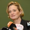 Delphine de Saxe-Cobourg-Gotha, reconnue officiellement comme la fille légitime du roi Albert II de Belgique après sept ans de procédure, donne une conférence de presse à Bruxelles. Octobre 2020.