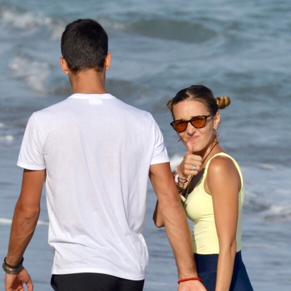 Novak Djokovic passe ses vacances avec sa femme Jelena et ses enfants Stefan et Tara sur une plage de Marbella en Espagne le 1er aout 2019. 