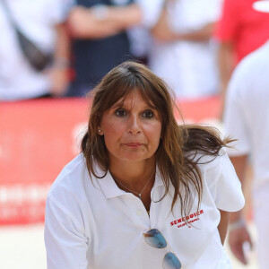 Nathalie Reichmann lors du trophée de pétanque "Sénéquier 209" sur la place des Lices à Saint-Tropez, Côte d'Azur, France, le 22 août 2019.