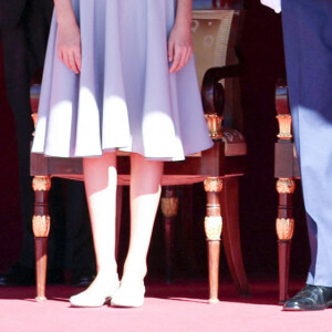 Le roi Felipe VI d'Espagne, la reine Letizia, l'infante Sofia, la princesse Leonor - La famille royale d'Espagne lors de la célébration de la fête nationale à Madrid le 12 octobre 2020.  