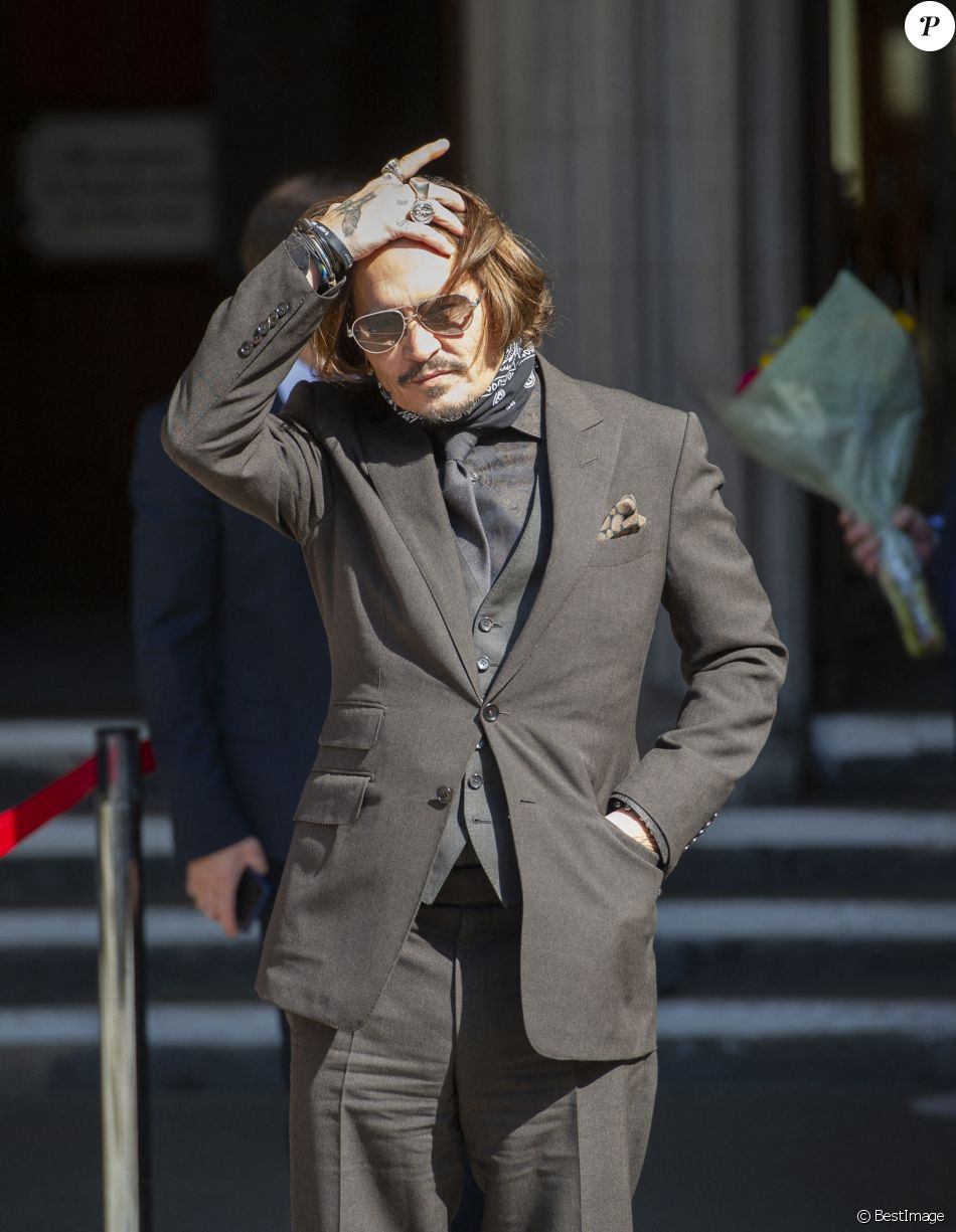 Johnny Depp à la cour royale de justice à Londres, pour le procès en diffamation contre le magazine The Sun Newspaper. Eté 2020.