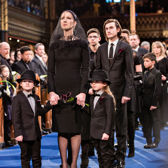 Céline Dion, ses enfants René-Charles Angélil, les jumeaux Nelson Angélil et Eddy Angélil - Intérieur des obsèques nationales de René Angélil en la Basilique Notre-Dame de Montréal, le 22 janvier 2016. Crédit Obligatoire : © Olivier Samson Arcand / OSAIMAGES / FEELING via Bestimage