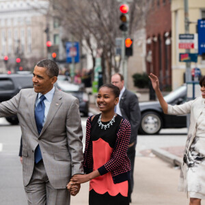 Barack Obama, Michelle Obama et leurs filles Sasha et Malia, à St. John's Church à Washington, en 2013