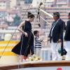 Charlotte Casiraghi et son fils Raphael et des invités et membres du Yacht Club - Le départ du 1er Monaco Globe Series à Monaco le 3 juin 2018. © Bruno Bebert/Bestimage