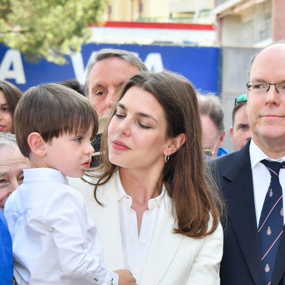 Charlotte Casiraghi et son fils Raphaël, le prince Albert II de Monaco, Louis Ducruet - Grand Prix de Formule E à Monaco le 13 mai 2017. © Michael Alesi / Bestimage