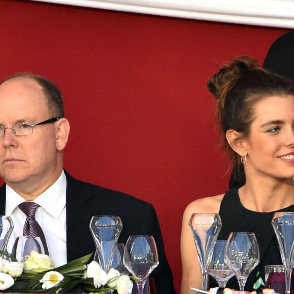 Le prince Albert II de Monaco, Charlotte Casiraghi et Gad Elmaleh - Soirée de cloture du 20ème Jumping International de Monte-Carlo au Port Hercule de Monaco à Monte-Carlo, le 27 juin 2015. La compétition célèbre cette année un double anniversaire : les 20 ans du Jumping et les 10 ans du Longines Global Champions Tour.