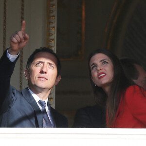 Gad Elmaleh et sa compagne Charlotte Casiraghi - Présentation de la princesse Gabriella et du prince Jacques de Monaco au balcon du palais princier de Monaco, le 7 janvier 2015, à la population monégasque en présence de la famille princière. La princesse Gabriella et le prince Jacques de Monaco sont nés le 10 décembre 2014.