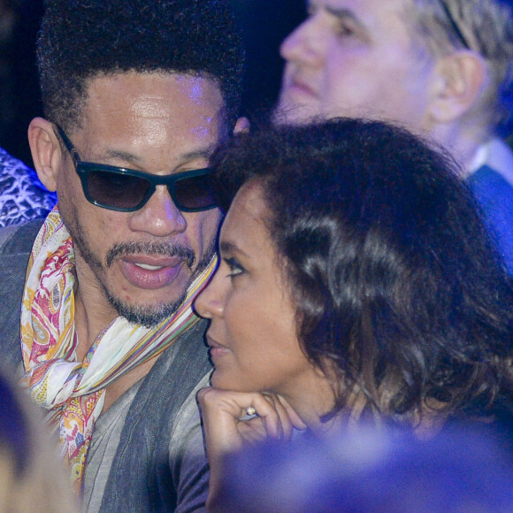 Didier Morville, dit JoeyStarr (Joey Starr) et sa compagne Karine Le Marchand - People au match de boxe "La Conquête" Acte 4 T.Yoka VS C.Leonet au palais des sports de Paris le 7 avril 2018 (Victoire de T.Yoka au 5 ème round) © Pierre Perusseau / Bestimage 