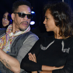 Didier Morville, dit JoeyStarr (Joey Starr) et sa compagne Karine Le Marchand - People au match de boxe "La Conquête" Acte 4 T.Yoka VS C.Leonet au palais des sports de Paris le 7 avril 2018 (Victoire de T.Yoka au 5 ème round) © Pierre Perusseau / Bestimage 