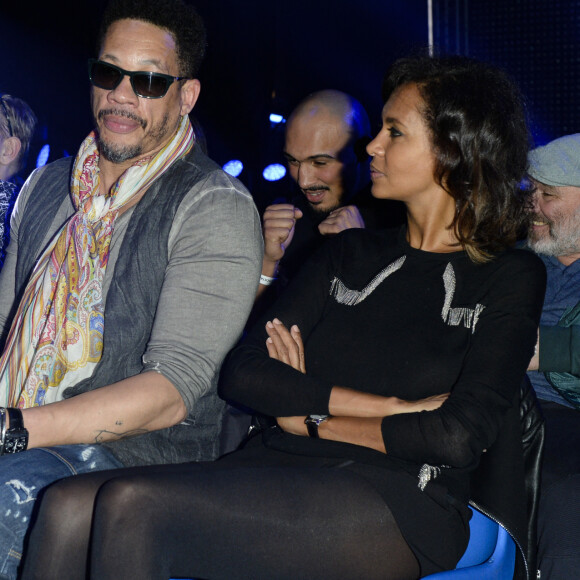 Didier Morville, dit JoeyStarr (Joey Starr) et sa compagne Karine Le Marchand - People au match de boxe "La Conquête" Acte 4 T.Yoka VS C.Leonet au palais des sports de Paris le 7 avril 2018 (Victoire de T.Yoka au 5 ème round) © Pierre Perusseau / Bestimage 