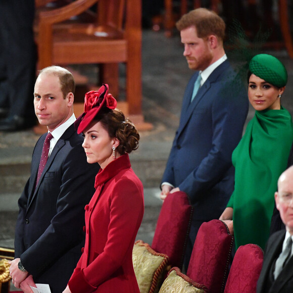 Le prince William, duc de Cambridge, et Catherine (Kate) Middleton, duchesse de Cambridge, Le prince Harry, duc de Sussex, Meghan Markle, duchesse de Sussex - La famille royale d'Angleterre lors de la cérémonie du Commonwealth en l'abbaye de Westminster à Londres, 2020.