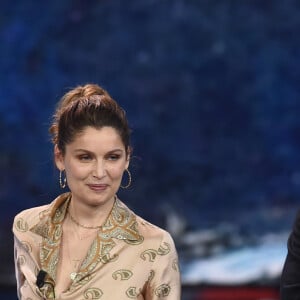 Marie-Ange Casta et sa soeur Laetitia Casta avec son mari Louis Garrel - Emission "Che Tempo Che Fa" à Milan en Italie le 7 avril 2019. 